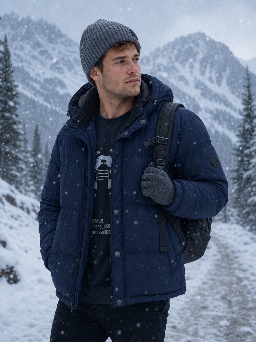 Lucky Brand Men's Navy Puffer Jacket with Hood